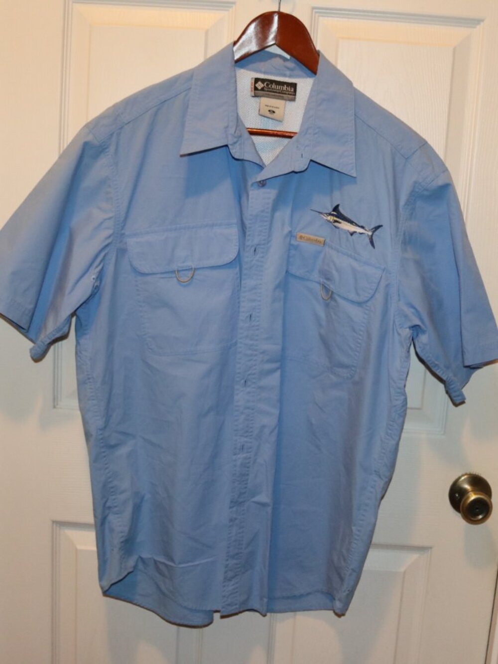 Columbia XCO Shirt Light Blue XL Marlin Fishing Short Sleeve Vented
